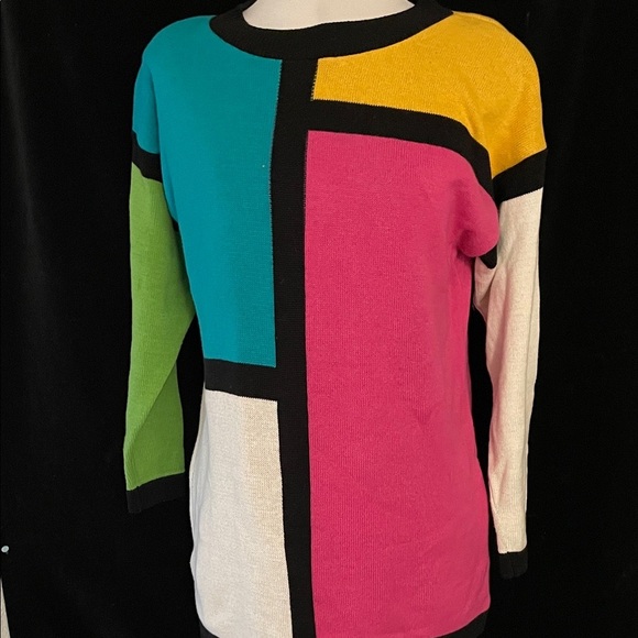 Women’s EUC VINTAGE MADE IN YSA DALIA MCKAIN Color Block Women's Sweater Sz S - Picture 2 of 6